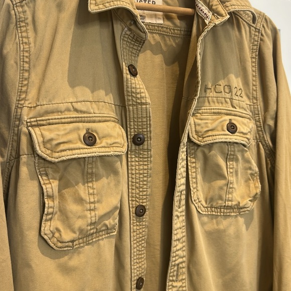 Hollister Men’s Khaki Utility Button-Up Military Long Sleeve Shirt Shacket Sz L - Picture 9 of 15